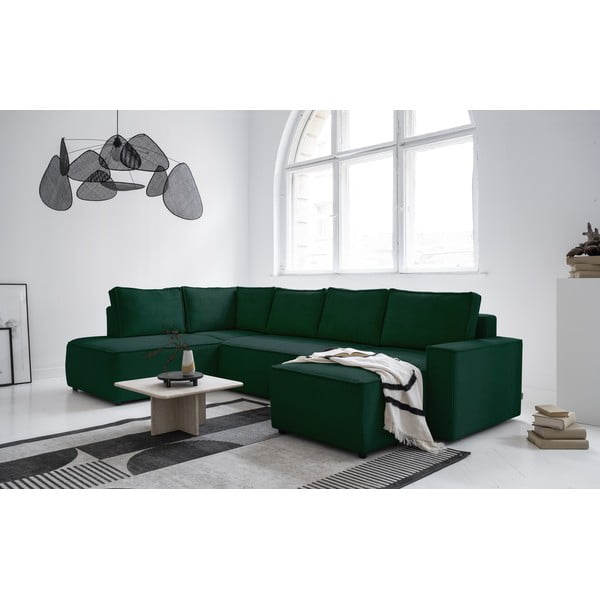 Sötétzöld kordbársony kinyitható sarokkanapé (bal oldali-U alakú) Brave Dave – Miuform-image-2