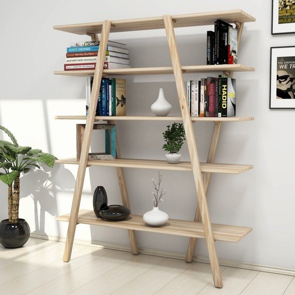 Natúr színű borovi fenyő könyvespolc 120x148 cm Perla – Kalune Design-image-1