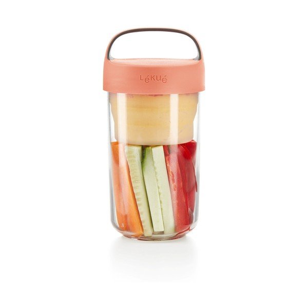 To Go leves/joghurt ételhordó müzlitartóval és narancssárga tetővel, 600 ml - Lékué