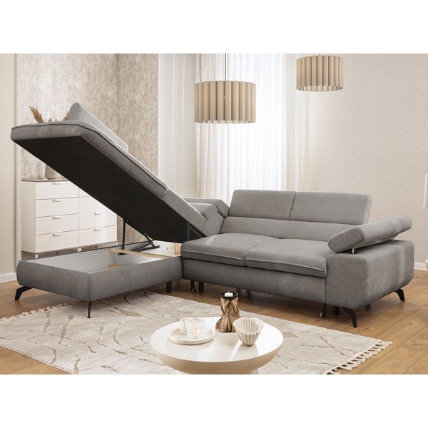 Világosszürke zsenília sarokkanapé (bal oldali-L alakú) Marbeya  – Ropez-image-4