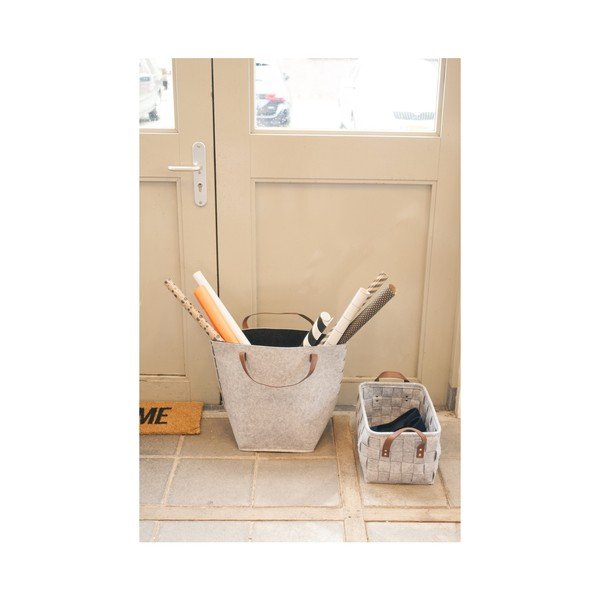 Storage világosszürke kosár bőr fogantyúkkal, hossza 38 cm - PT LIVING-image-3