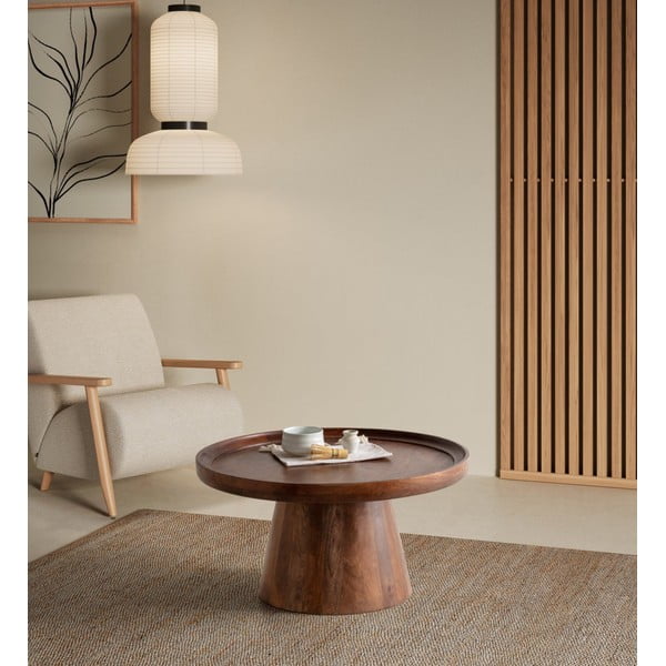 Sötétbarna mangófa kerek dohányzóasztal ø 80 cm Rose – MOME-image-1