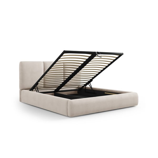 Bézs kárpitozott ágyneműtartós franciaágy ágyráccsal 160x200 cm Brody – Mazzini Beds-image-2