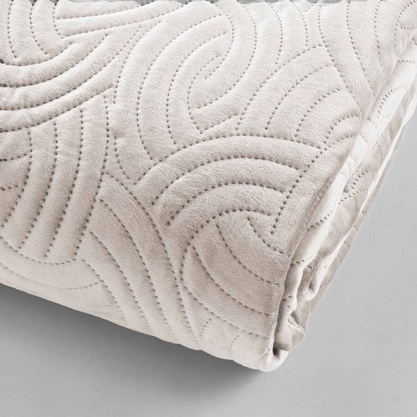 Krémszínű bársony ágytakaró és párnahuzat szett 240x260 cm Solange – douceur d'intérieur-image-2