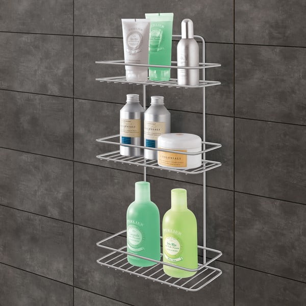 Fényes ezüstszínű függő öntapadós acél fürdőszobai polc Luxy – Metaltex-image-1