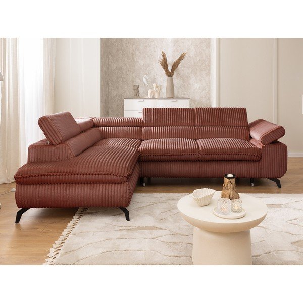 Terrakotta színű kordbársony sarokkanapé (bal oldali-L alakú) Marbeya  – Ropez-image-4