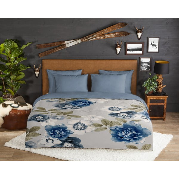 Kék-szürke egyszemélyes flanel ágyneműhuzat 140x200 cm Gabin – Good Morning-image-1