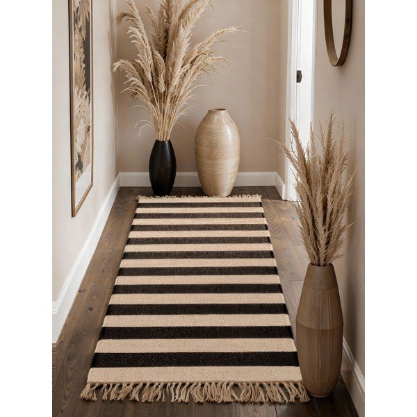 Fekete-krémszínű kétoldalas-kézi szövésű juta futószőnyeg 80x200 cm Playa – Hanse Home-image-1