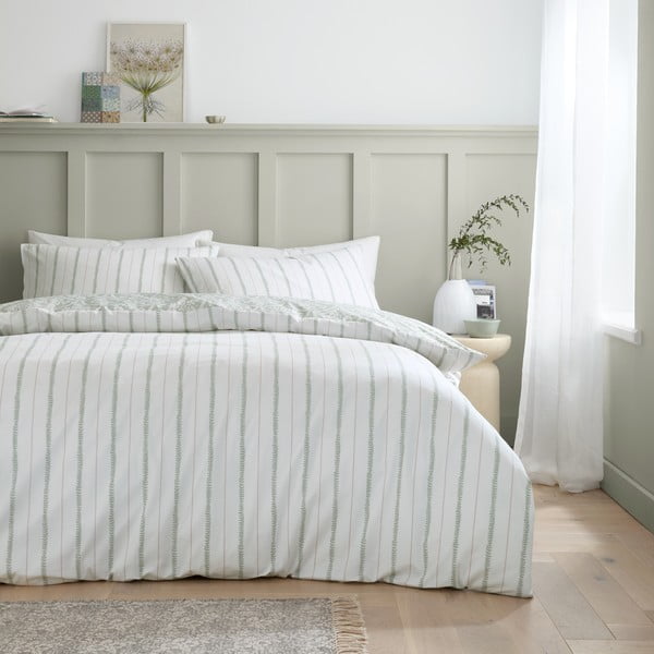 Fehér-zöld egyszemélyes pamut-perkál ágyneműhuzat 135x200 cm Scallop Floral – Bianca-image-2