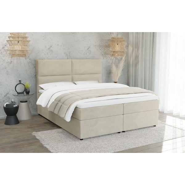 Bézs ágyneműtartós boxspring ágy 160x200 cm Rico – Ropez-image-1