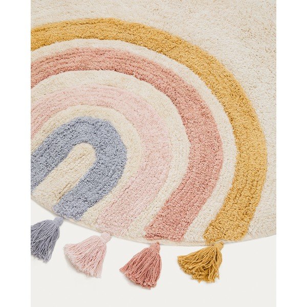 Elefántcsont színű mosható-kézi szövésű pamut gyerek szőnyeg ø100 cm Tadea – Kave Home-image-4