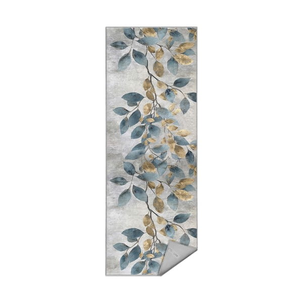 Világoskék-aranyszínű mosható futószőnyeg 80x200 cm Golden Leaves – Mila Home