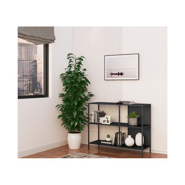 Fekete fém könyvespolc 100x80 cm Charleston – Støraa-image-3