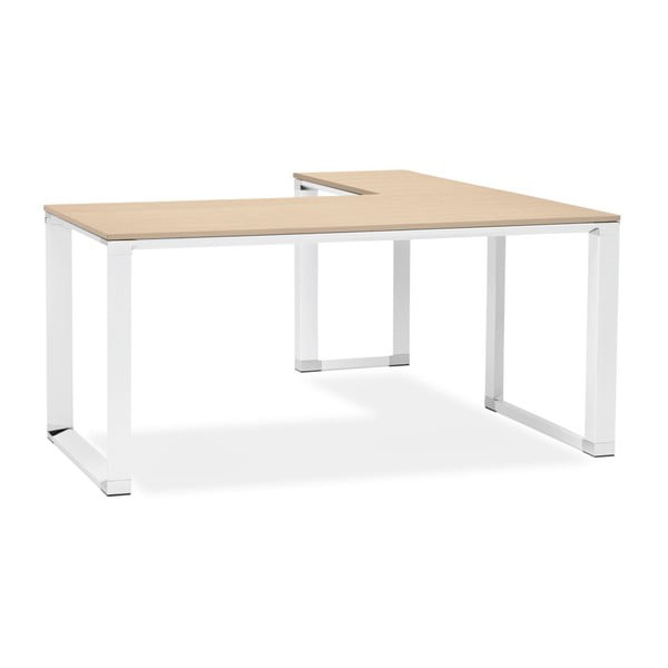 Warmer fehér sarok íróasztal természetes fából készült lappal - Kokoon