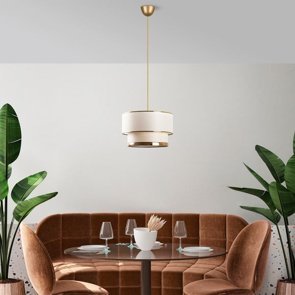 Krémszínű-aranyszínű függőlámpa textil búrával ø 30 cm Cake – Opviq lights-image-3