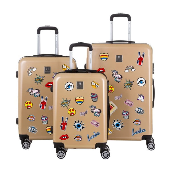 Stickers 3 db-os aranyszínű bőrönd szett matricákkal - Berenice