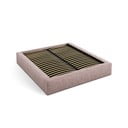 Világos rózsaszín kárpitozott ágyneműtartós franciaágy ágyráccsal 160x200 cm Simon – Micadoni 