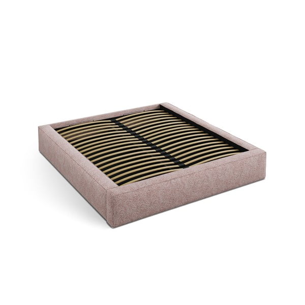 Világos rózsaszín kárpitozott ágyneműtartós franciaágy ágyráccsal 160x200 cm Simon Darren – Micadoni -image-2