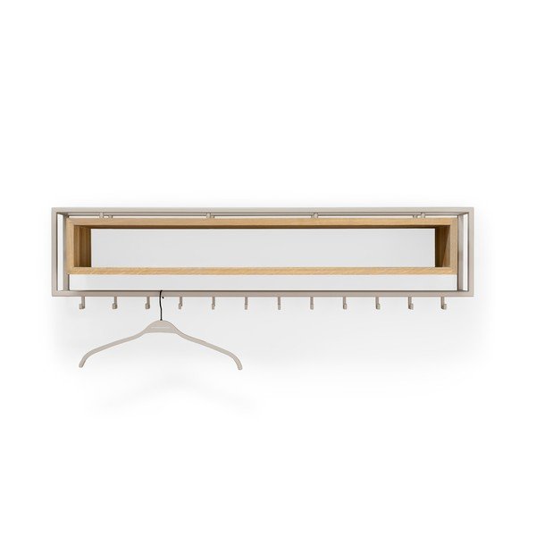 Natúr színű-szürkésbarna tölgyfa fali fogas polccal 118 cm School – Spinder Design-image-4