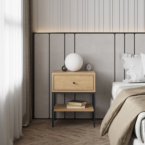 Natúr színű éjjeliszekrény tölgyfa dekorral Lisa – Marckeric-image-1