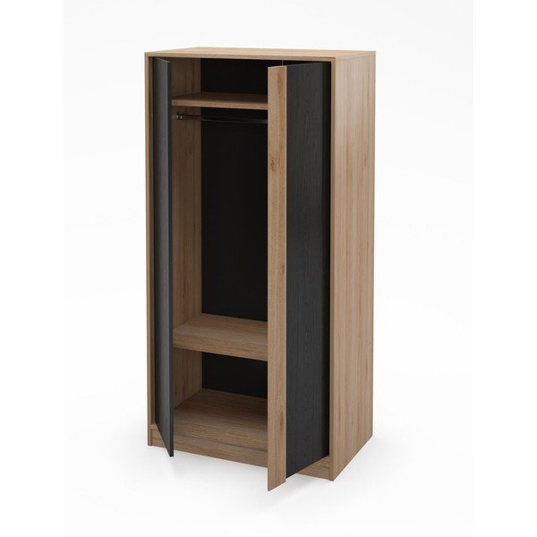 Fekete-natúr színű ruhásszekrény tölgyfa dekorral 90x180x53 cm Dennis – Marckeric-image-3