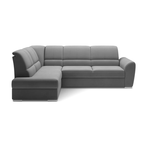 Szürke bársony kinyitható-tárolóhelyes sarokkanapé (bal oldali-L alakú) Siber – ELTAP