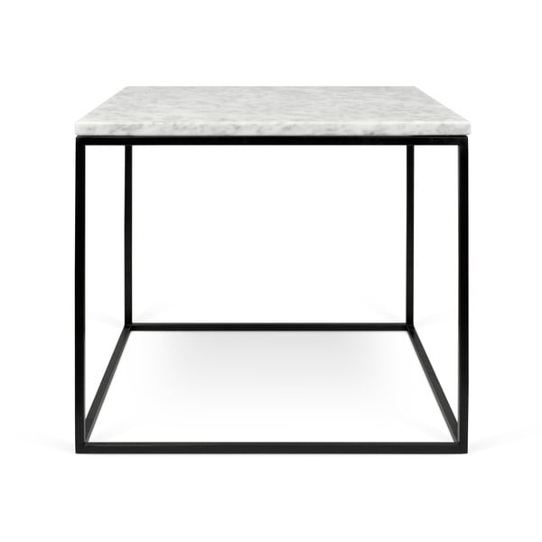 Gleam dohányzóasztal fekete lábakkal és fehér márvány asztallappal, 50 x 50 cm - TemaHome