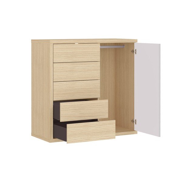 Fehér alacsony ruhásszekrény tölgyfa dekorral 113x113 cm Hugo - TemaHome-image-4