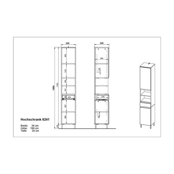 Fehér magas fürdőszoba szekrény 34x190 cm Salinas - Germania-image-3