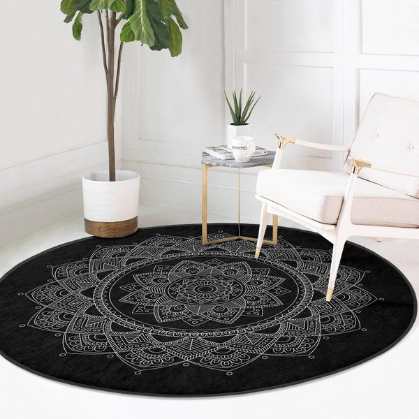 Fekete mosható-robotporszívóval tisztítható kerek szőnyeg ø 100 cm Comfort – Mila Home-image-2