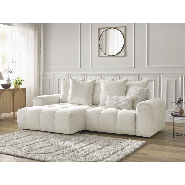 Fehér zsenília kinyitható-tárolóhelyes sarokkanapé (bal oldali-heverő résszel) Roxelane – Bobochic Paris-image-4