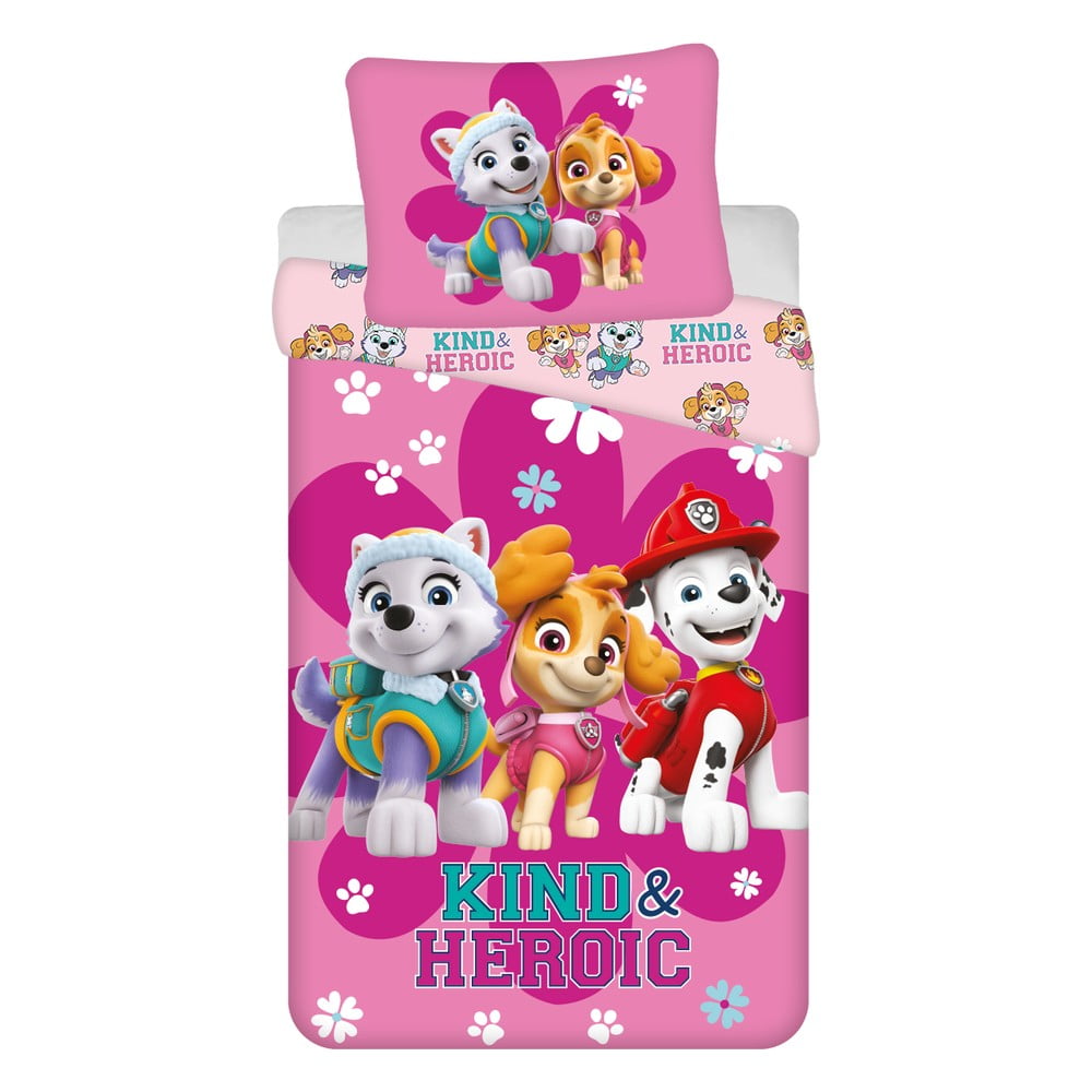 Rózsaszín egyszemélyes pamut gyerek ágyneműhuzat 140x200 cm Paw Patrol "Heroic" Jerry Fabrics