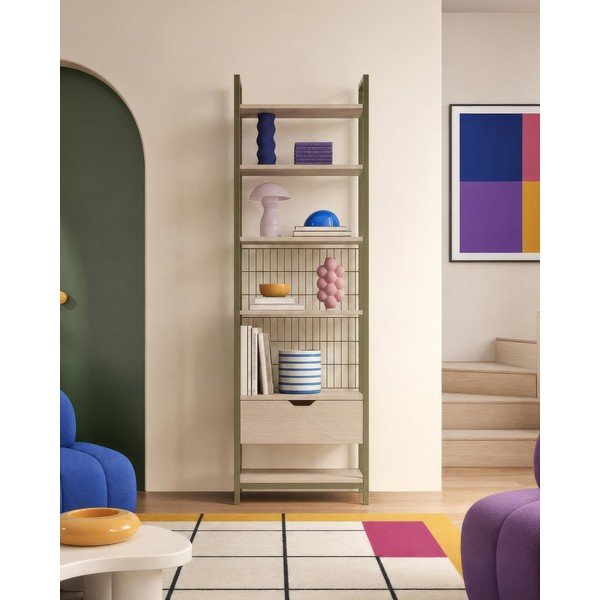 Zöld acél könyvespolc 60x179,5x40 cm Amara – Marckeric-image-2