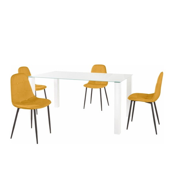 Dante étkezőasztal és 4 részes citromsárga szék szett, asztallap hossza 160 cm - Støraa