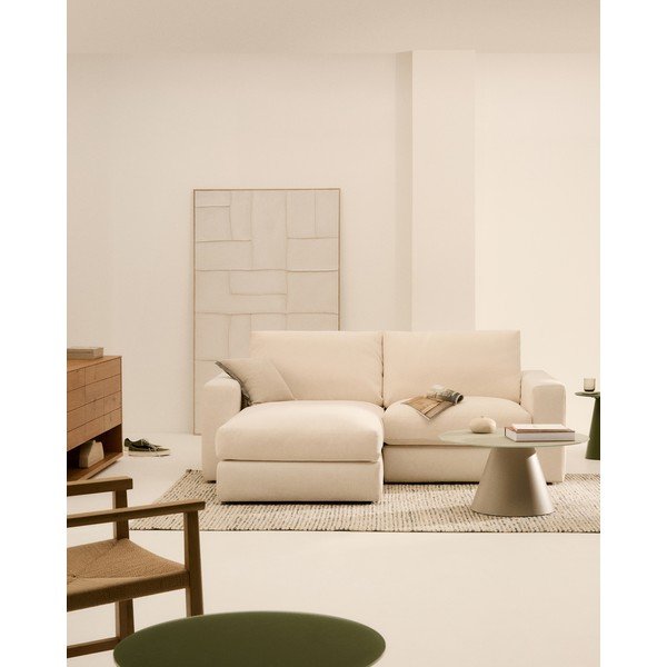 Bézs zsenília sarokkanapé (bal oldali-heverő résszel) Alea – Kave Home-image-1