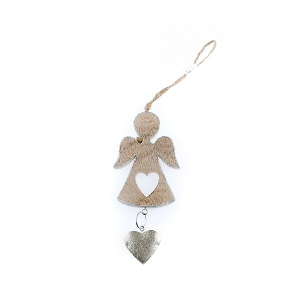 Ezüst színű fából készült felakasztható angyal szívvel, magasság 7 cm - Dakls