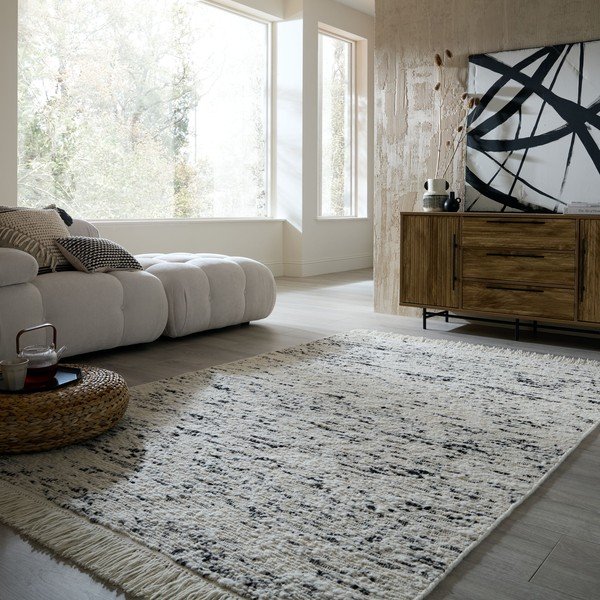 Szürke-elefántcsont színű kézi szövésű gyapjú szőnyeg 140x200 cm Ellsa  – Flair Rugs-image-1
