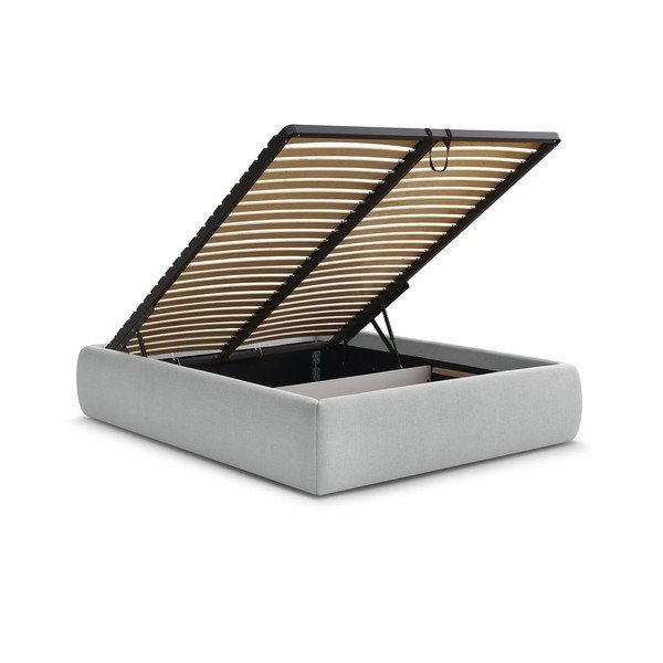 Világosszürke kárpitozott ágyneműtartós franciaágy ágyráccsal, ágytámla nélkül 180x200 cm Inera – Bobochic Paris-image-3