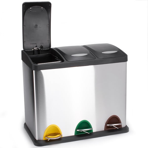 Matt ezüstszínű acél szelektív pedálos szemetes 3x8 l   Tri Selectif – MSV-image-2