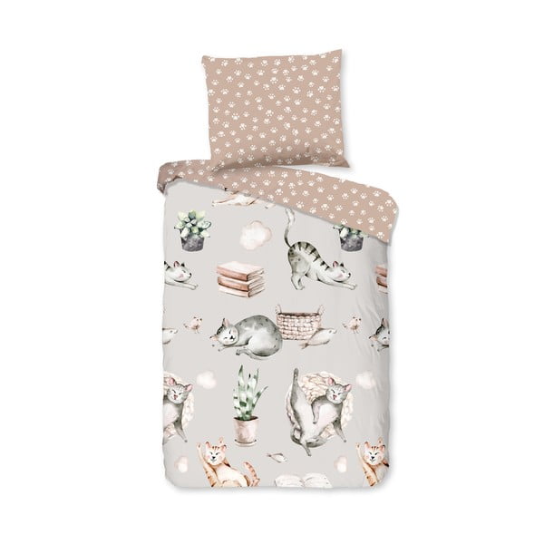 Szürke-barna pamut gyerek ágyneműhuzat babaágyhoz 120x150 cm Catlife – Good Morning