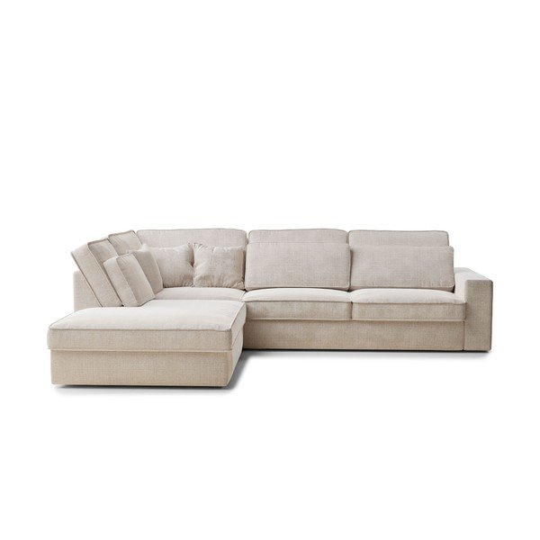 Krémszínű zsenília sarokkanapé (bal oldali-L alakú) Kirou – Maison de Rêve