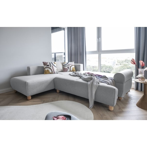 Világosszürke kinyitható sarokkanapé (bal oldali) Bouncy Olli – Miuform-image-1