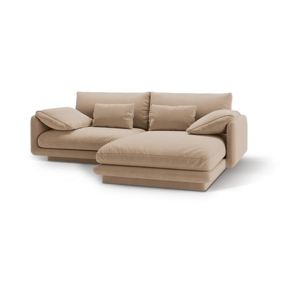 Bézs bársony sarokkanapé (jobb oldali-heverő résszel) Torino – Micadoni -image-1