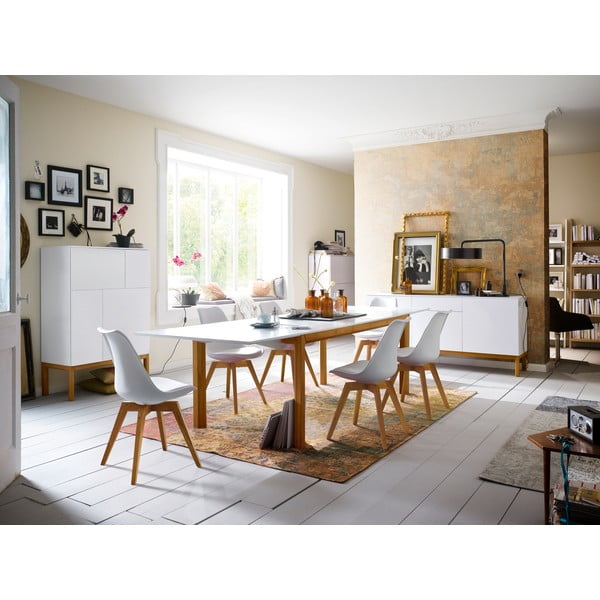 Patch fehér háromajtós tálalószekrény tölgyfa dekorral, fiókkal - Tenzo-image-4