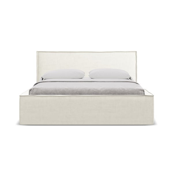 Krémszínű kárpitozott ágyneműtartós franciaágy ágyráccsal 180x200 cm Anani – Makamii-image-3