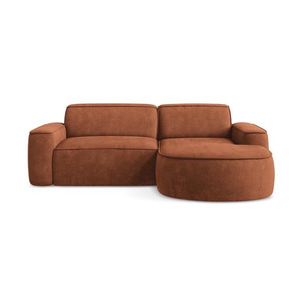 Terrakotta színű zsenília sarokkanapé (jobb oldali-heverő résszel) Omao – Makamii