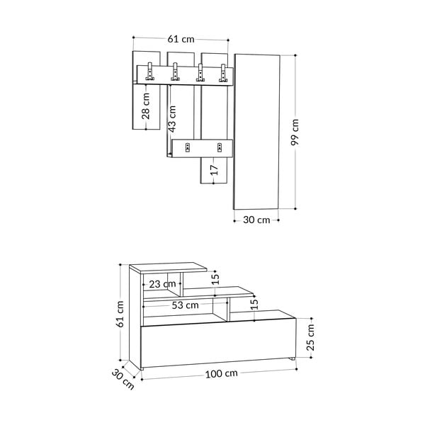 Natúr színű előszoba bútor tölgyfa dekorral Vesty – Kalune Design-image-3