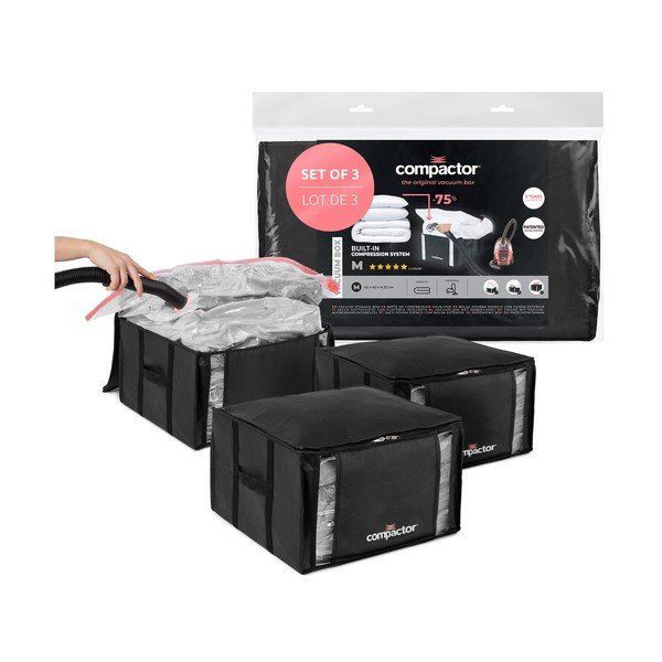 Fekete vákuumos műanyag tárolódoboz szett 3 db-os 42x40x25 cm Black Edition – Compactor