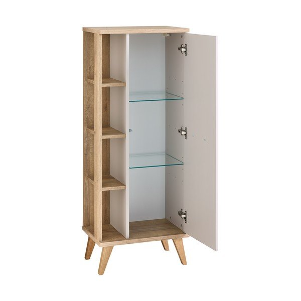 Krémszínű magas fürdőszoba szekrény tölgyfa dekorral 50,5x128 cm Quickset 966 – Pelipal-image-2