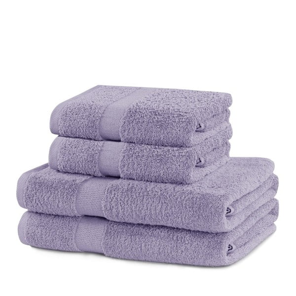 Levendula színű frottír pamut törölköző és fürdőlepedő készlet 4 db-os Marina – DecoKing